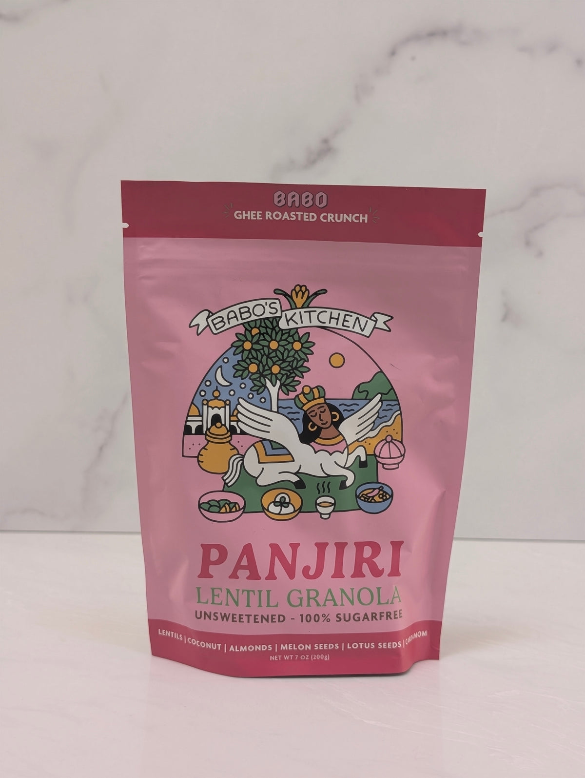 Front of Babo's Unsweetened Panjiri 7oz pouch showing packaging 
